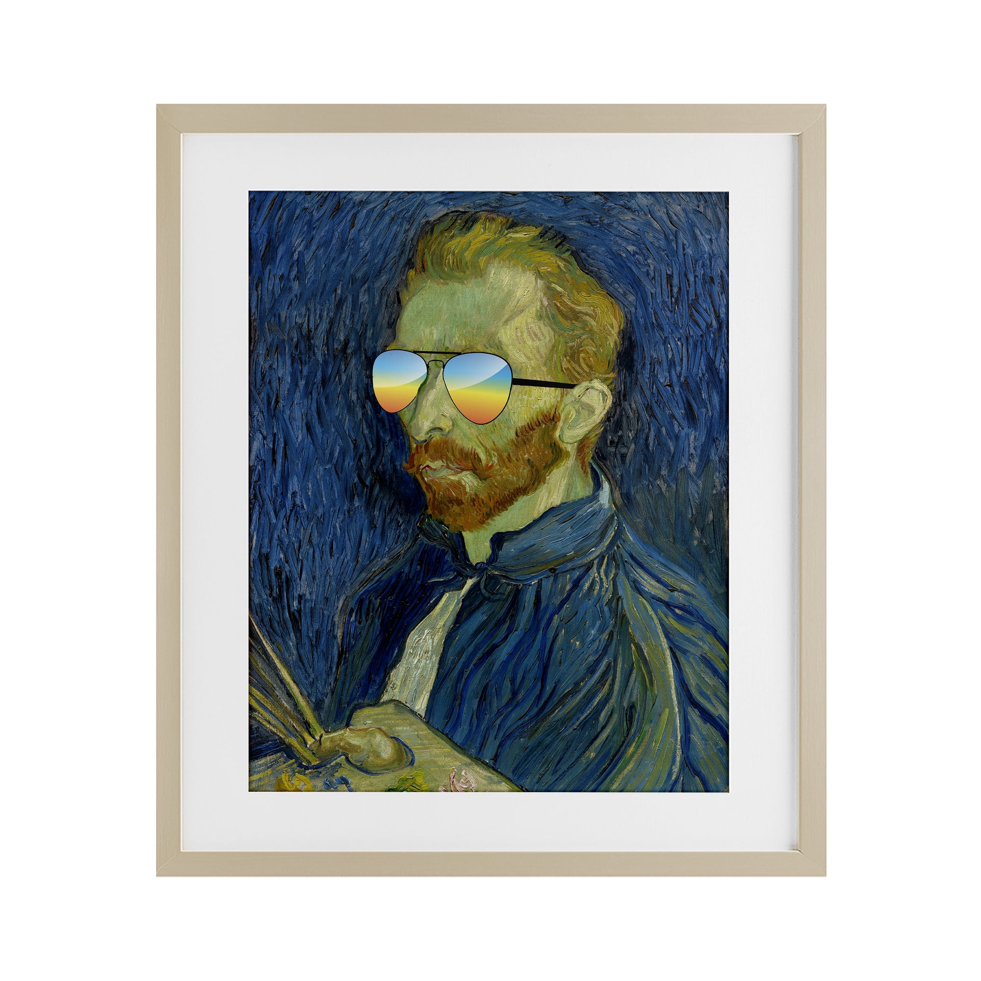 Funny Van Gogh Sunglasses Birch Framed Print Under Glass, design by Masters Redux