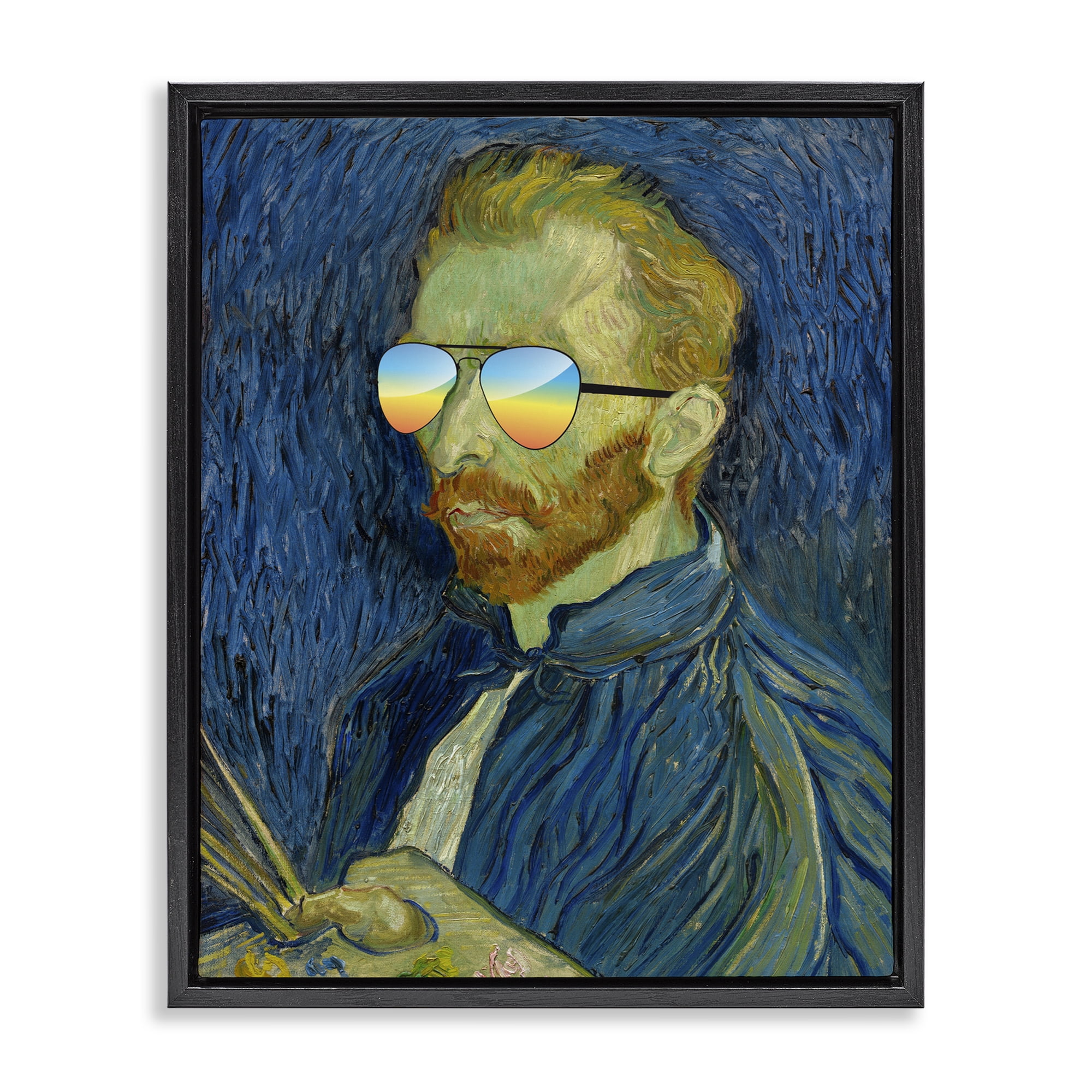 Funny Van Gogh Sunglasses Black Framed Floater Canvas Wall Art, design by Masters Redux