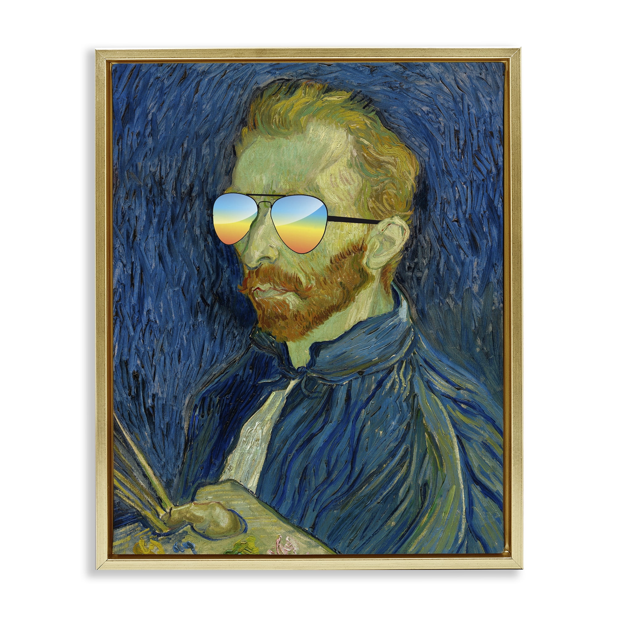 Funny Van Gogh Sunglasses Gold Framed Floater Canvas Wall Art, design by Masters Redux