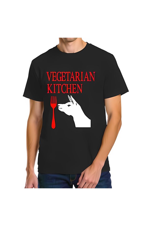 Funny Vegetarian Kitchen T-Shirt with & Red Fork Graphic - Casual Cotton Short Sleeve Tee for Lovers