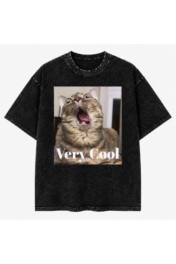 Funny Very Cool Cat Graphic Washed T-Shirt, Unisex Classic Fit Tee