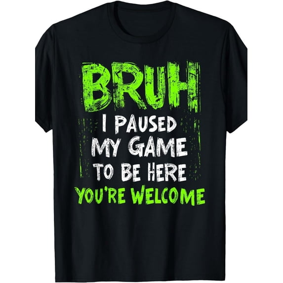 Funny Video Gamer Bruh I Paused My Game | Teen Boys Gaming T-Shirt, Casual Style, Crew Neck, Slight Stretch Fabric, Suitable for Spring/Summer/Fall