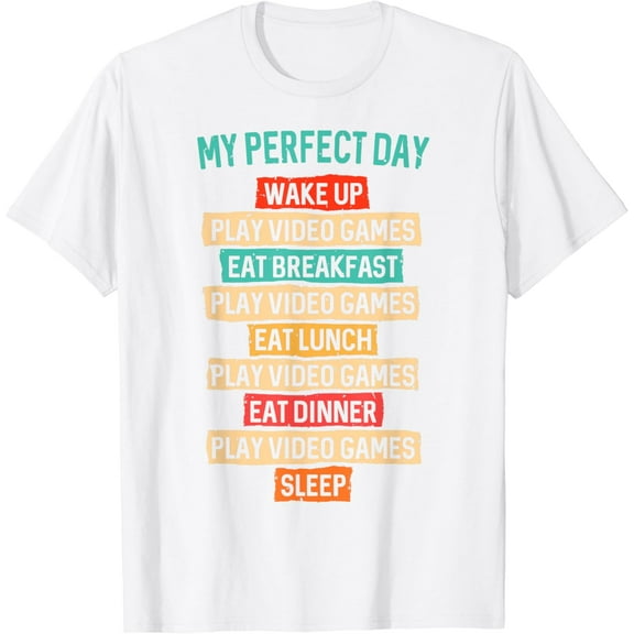 Funny Video Gaming Shirt Teens Boys Men My Perfect Day Gamer T-Shirt100% cotton