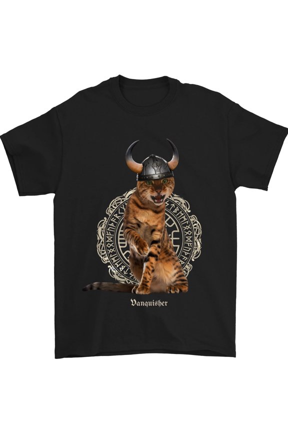Funny Viking Cat The Vanquisher Mens T-Shirt 100% Cotton