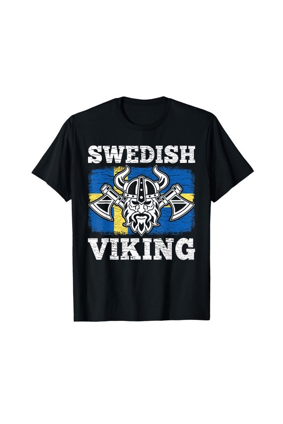Funny Viking Graphic T-Shirt with Sweden Flag Design for Nordic Lovers
