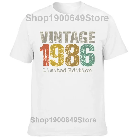 Funny Vintage 1986 All Original Parts birthday gifts T Shirts Tee Tops Round Neck Short-Sleeve Tshirt Casual Basic T-shirts
