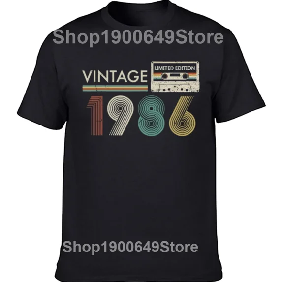 Funny Vintage 1986 All Original Parts birthday gifts T Shirts Tee Tops Round Neck Short-Sleeve Tshirt Casual Basic T-shirts