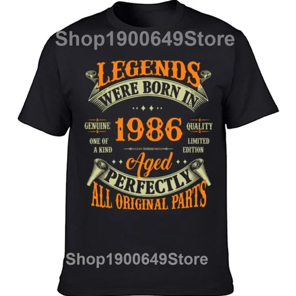Funny Vintage 1986 All Original Parts birthday gifts T Shirts Tee Tops Round Neck Short-Sleeve Tshirt Casual Basic T-shirts