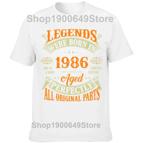 Funny Vintage 1986 All Original Parts birthday gifts T Shirts Tee Tops Round Neck Short-Sleeve Tshirt Casual Basic T-shirts