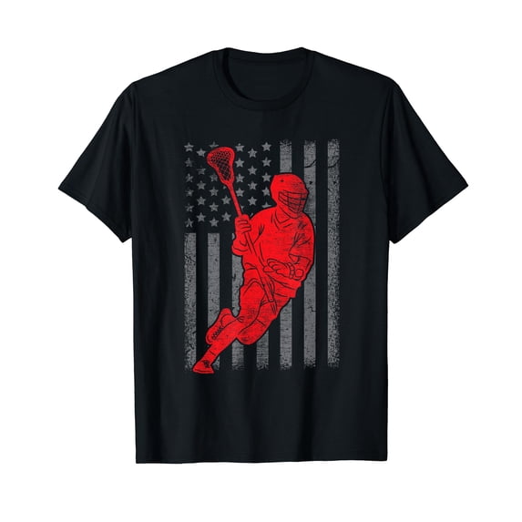 Funny Vintage American Flag Lacrosse USA Sport Gift Men Boys T-Shirt