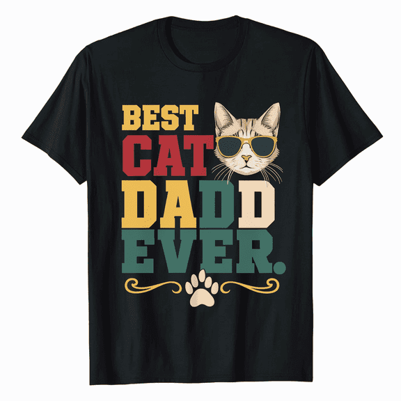 Funny Vintage Best Cat Dad Ever Graphic for Men Cat Lover Short Sleeve Tee Shirt