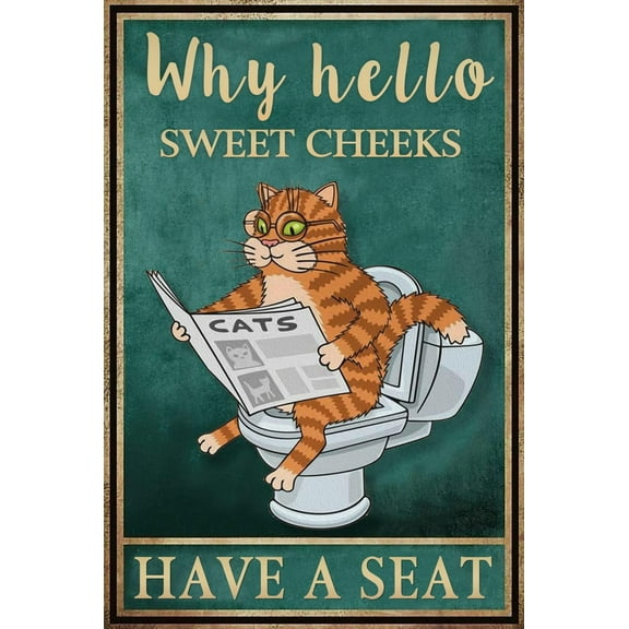 Funny Vintage Cat Toilet Humor Aluminum Metal Sign 8x12 Inch Retro Bathroom Wall Art Decor for Home Restroom WC Pub Garage Cafe Indoor Decorations Sweet Cheeks Have a Seat Novelty Gift