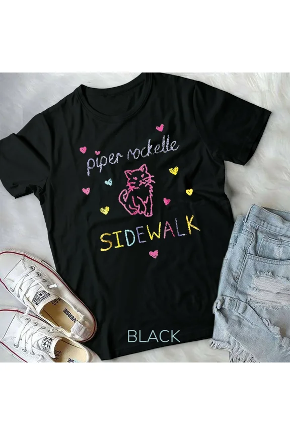 Funny Vintage Cat on Sidewalk, Retro Piper Rockelle Style Graphic Print New Unisex T-Shirt