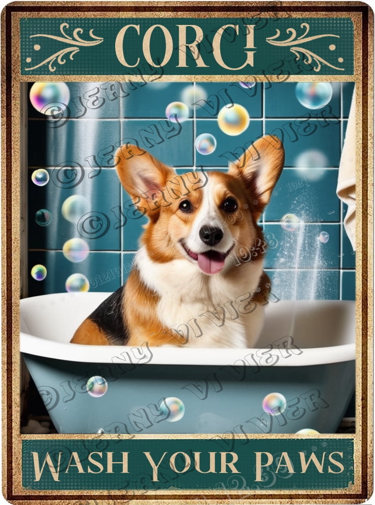 Panneau Métal TSEZLOJH – Labradoodle « Wash Your Paws », Décoration Murale 30x40 Cm, Intérieur/Extérieur