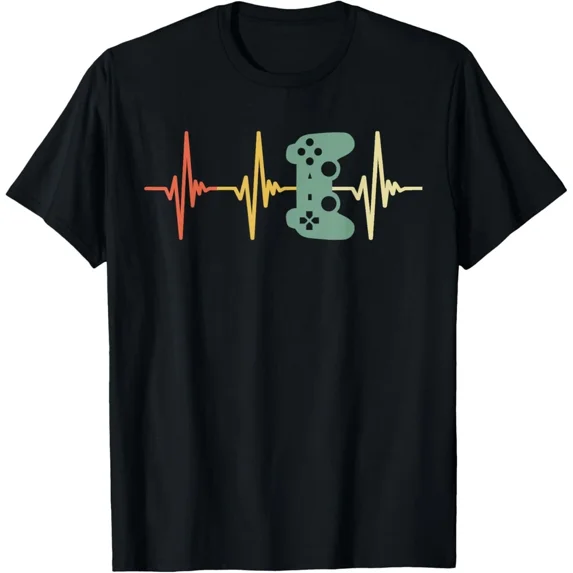 Funny Vintage Gamer Heartbeat Pulse Joystick Retro Unisex T-Shirt , up to Size 5XL