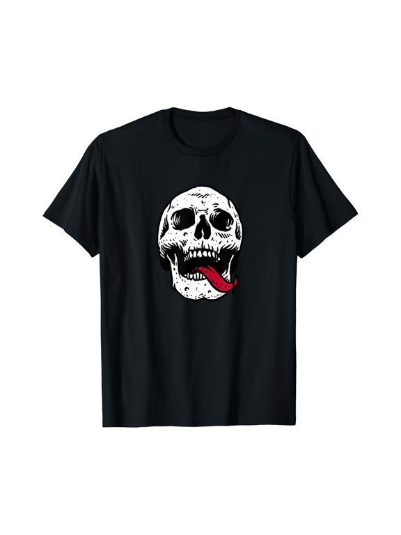 Funny Vintage Graphic Skull with Red Tongue T-Shirt for Guys
