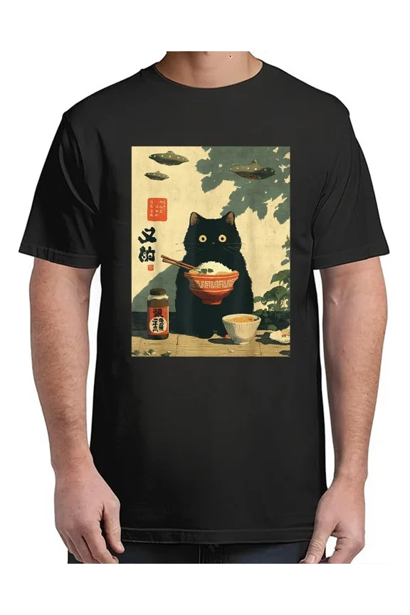 Funny Vintage Japanese Cat UFO Alien For Adult S-4XL T-Shirt
