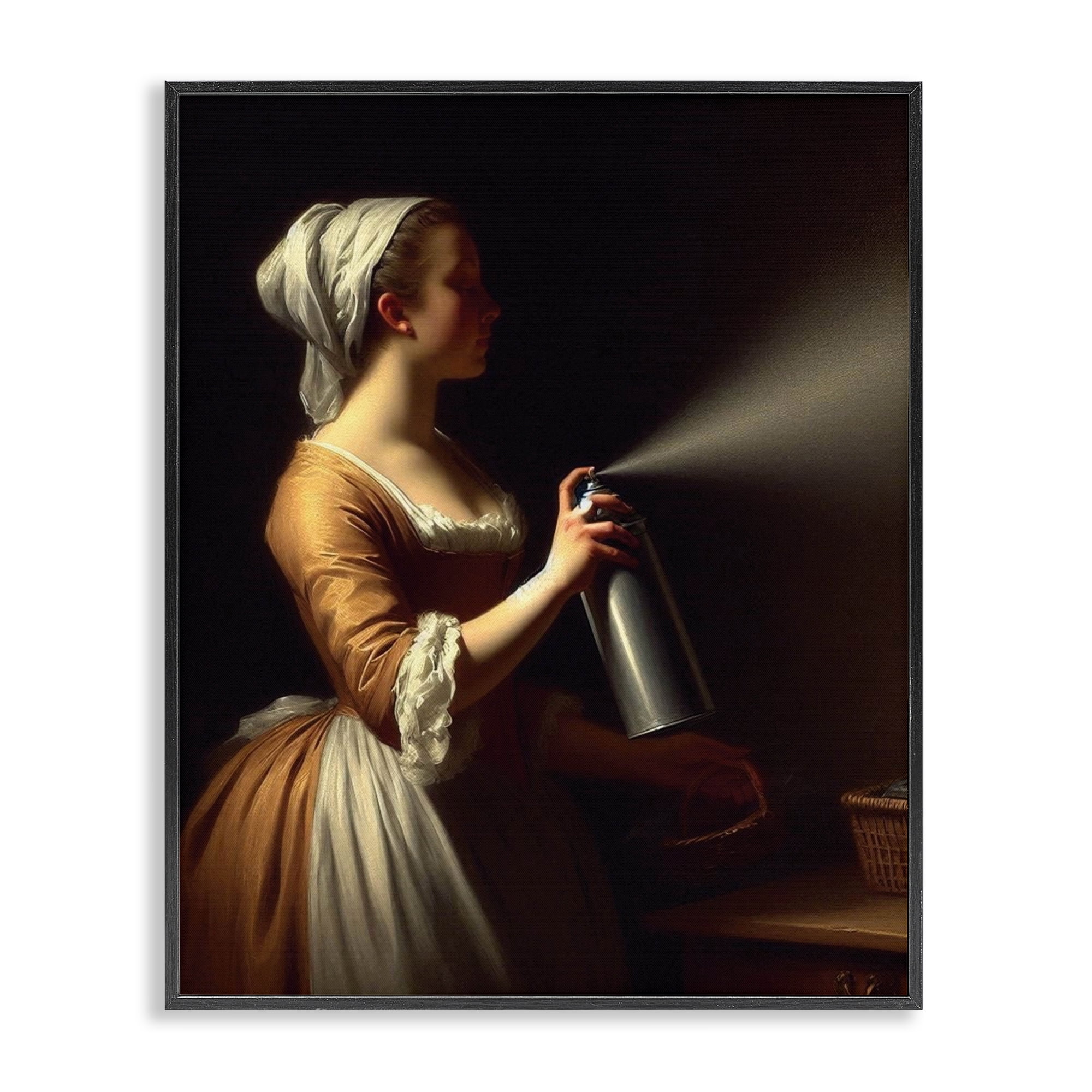 Funny Vintage Lady & Spray Paint Black Framed Giclee Art, design by Lettered and Lined
