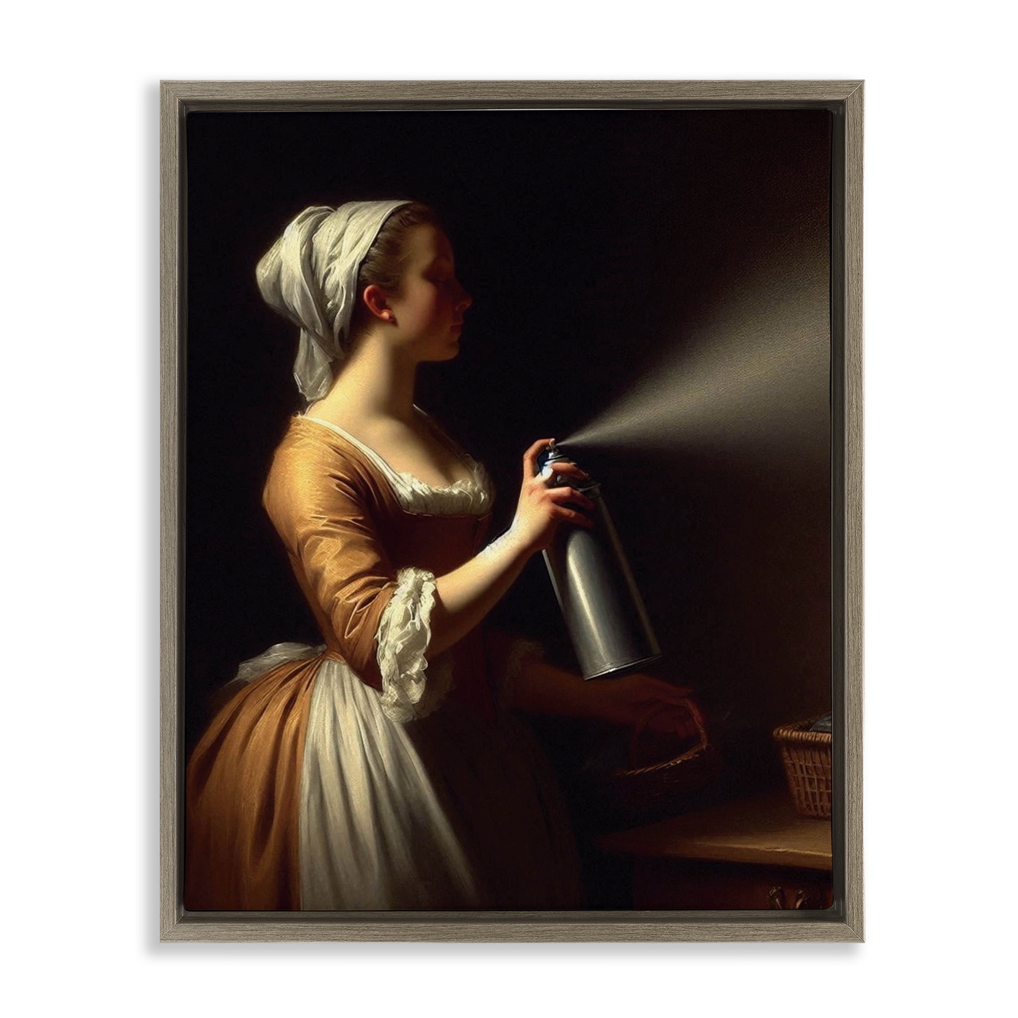 Funny Vintage Lady & Spray Paint Brown Framed Floater Canvas Wall Art, design by Lettered and Lined