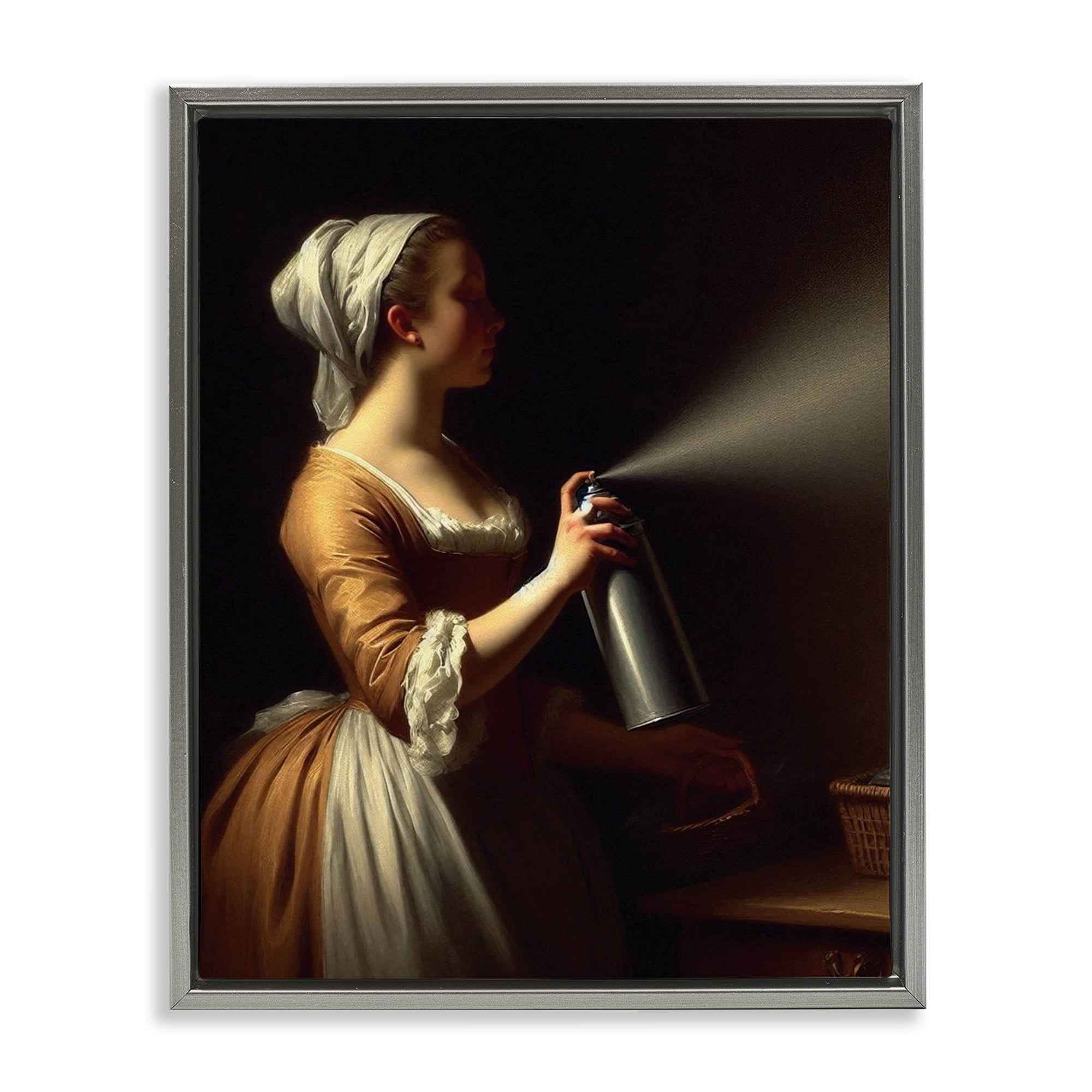 Funny Vintage Lady & Spray Paint Gray Framed Floater Canvas Wall Art, design by Lettered and Lined
