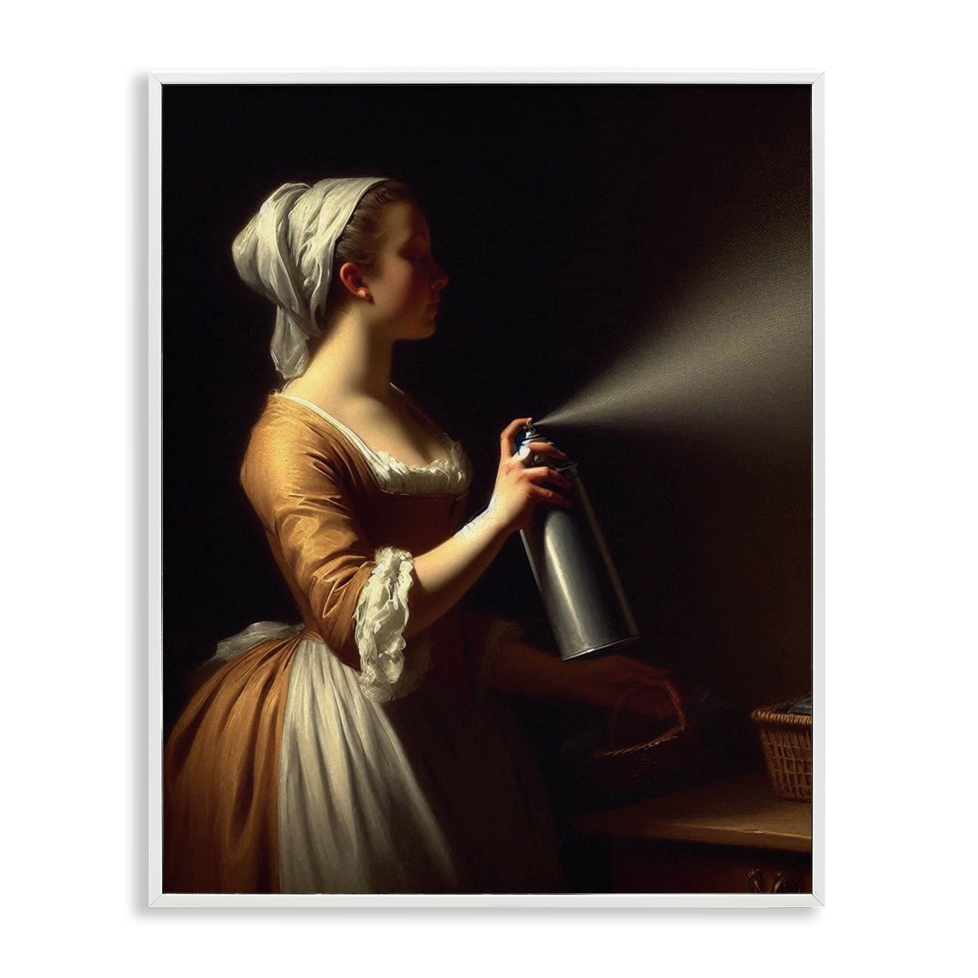 Funny Vintage Lady & Spray Paint White Framed Giclee Art, design by Lettered and Lined