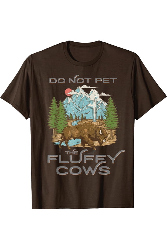 Funny Vintage Look Yellowstone National Park Bison Fluffy Cows Lover Unisex T-Shirt for Men Women Kids Toddler,Dark Chocolate Color,Size 5XL