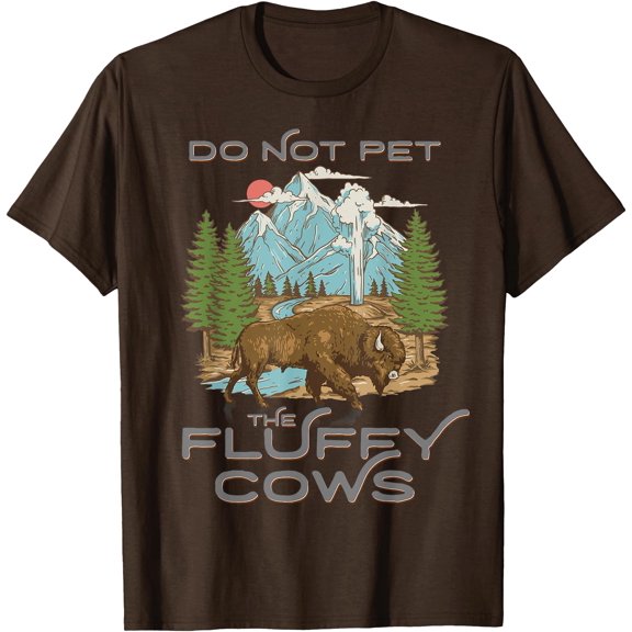 Funny Vintage Look Yellowstone National Park Bison Fluffy Cows Lover Unisex T-Shirt for Men Women Kids Toddler,Dark Chocolate Color,Size YM