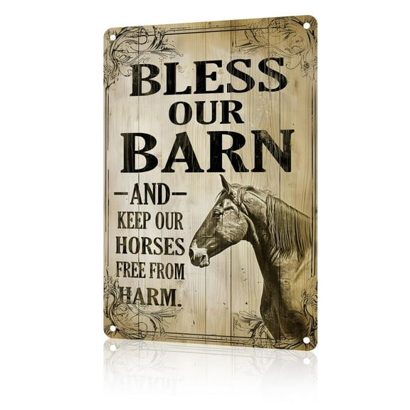 Funny Vintage Metal Signs Bless Our Barn Horse Tin Sign for Home Kitchen Retro Decor Yard Garden Outdoor 12×8 Inch