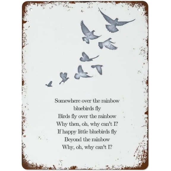 Funny Vintage Metal Signs Somewhere Over The Rainbow Blue Birds Fly Retro Poster Wall Art Tin Sign Home Kitchen Wall Bar Coffee Shop Wall Decor Plaque 8" x 12"