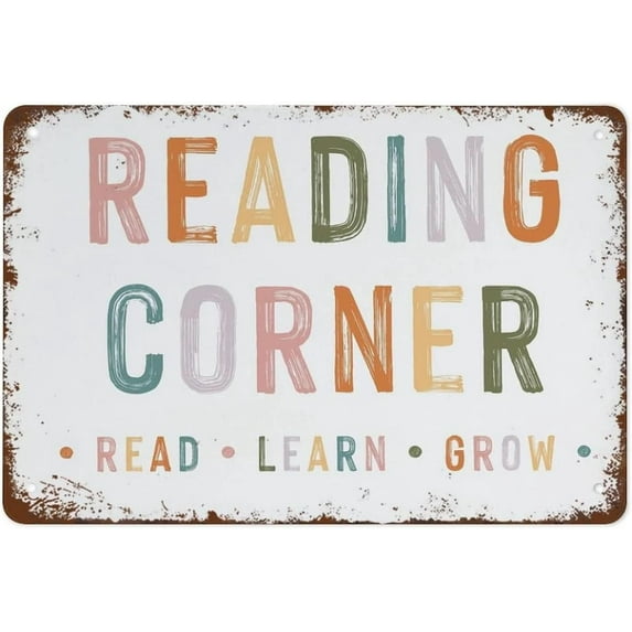 Funny Vintage Metal Tin Sign Reading Corner Decor Classroom Educational Posters Classroom Decor Retro Rainbow Library Decor Suitable for Home and Cafe Garage Wall Decor 12x8 Inch