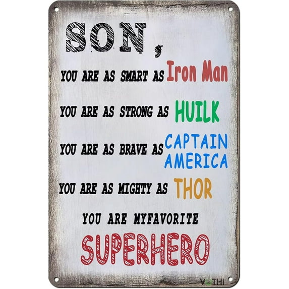 Funny Vintage Metal Tin Sign,"Son,You Are My Favorite Superhero"Boys Room Decor,Kids Bedroom,Inspirational Wall Art Sign,Nursery Decor Wall Art Decor Poster 12x8 In