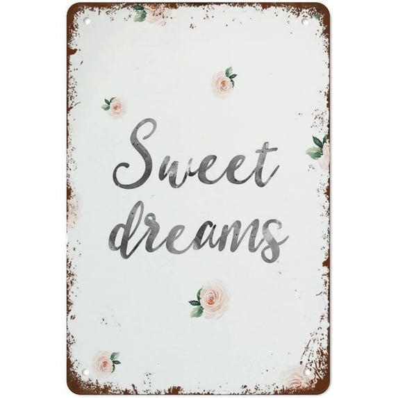 Funny Vintage Metal Tin Sign Sweet Dreams Print Girl Art Pink Flowers Tender Wall Art Girl Decor Suitable For Home And Bar Cafe Wall Decor for Women Men Plaque Tin Sign 8 X 12 Inch