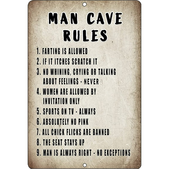Funny Vintage Metal Tin Sign Wall Decor Man Cave Bar Mancave Rules for Men Him for Home Kitchen Bar Room Garage Vintage Retro Plaque 812 inch
