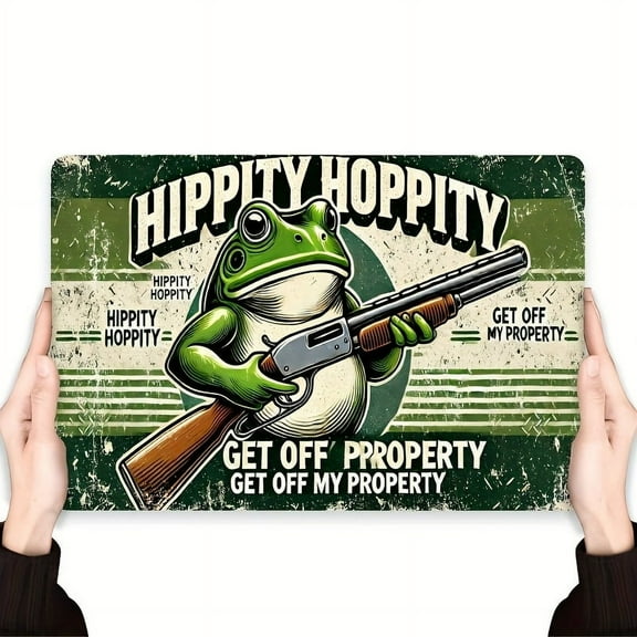 Funny Vintage Metal Tin Signs Frog Room Decor Hippity Hoppity Get Off My Property Sign No Tresspassing Private Property Signs Art Wall Decor Poster for Home Wall Bedroom Door Garden 12X8 Inches