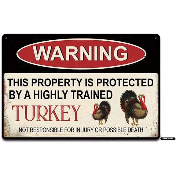 Funny Vintage Square Sign Warning Turkey Sign Mrtal Tin Sign Cute Animals Sign Retro Art Decor 8x12 Inch Good for Cafe Pub Kitchen Bathroom Humor Metal Product