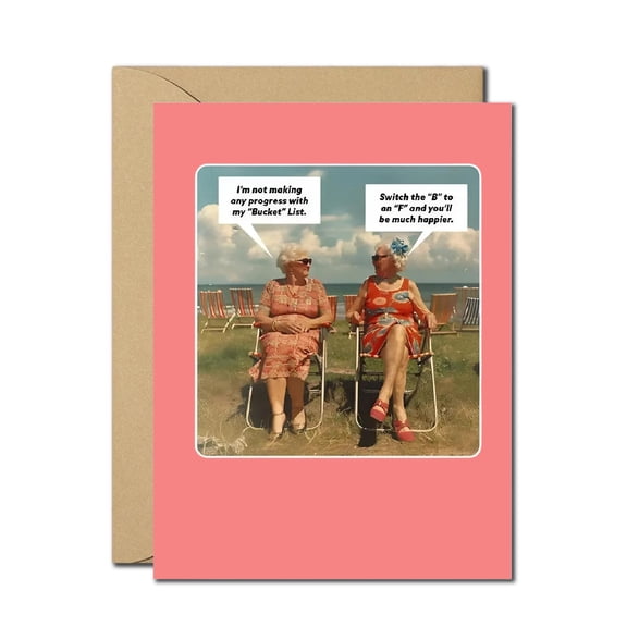 Funny Vintage Style Birthday Card  Bucket List Joke  Sarcastic Humor Greeting Card for Women, Friends, Coworkers, Seniors  Hilarious Aging & Retirement Card with Envelope Included