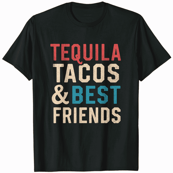 Funny Vintage Tequila Tacos Best Friends Graphic Unisex Casual Short Sleeve T-Shirt