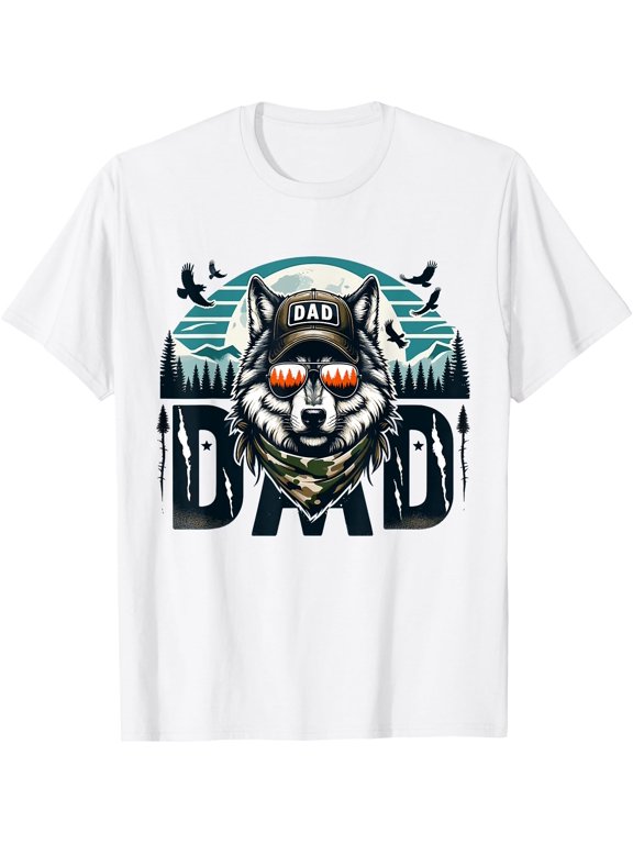 Funny Vintage Wolf Dad Wolf Lovers Camping Daddy Fathers Day T-Shirt WHITE Unisex S-5XL Hot Trending Shirt, Vintage Birthday Gift