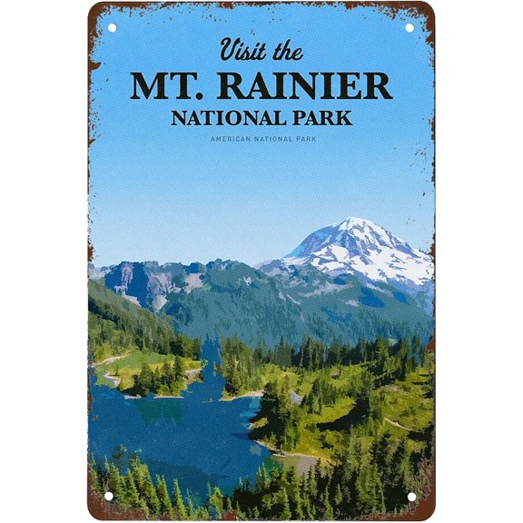 Funny Visit The Mt. Rainier National Park Signs Wall Decor Vintage Metal Tin Sign Art Poster Fun Man Cave Office Kitchen Bar Cafe Bathroom Sign Wall Decoration Gift 8x12 Inch