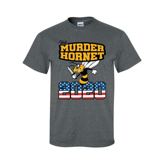 Funny Vote Murder Hornet 2020 USA American Flag Short Sleeve T-shirt-Heather Grey-large