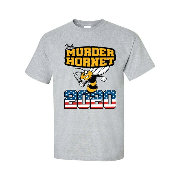 Funny Vote Murder Hornet 2020 USA American Flag Short Sleeve T-shirt-Sports Grey-medium