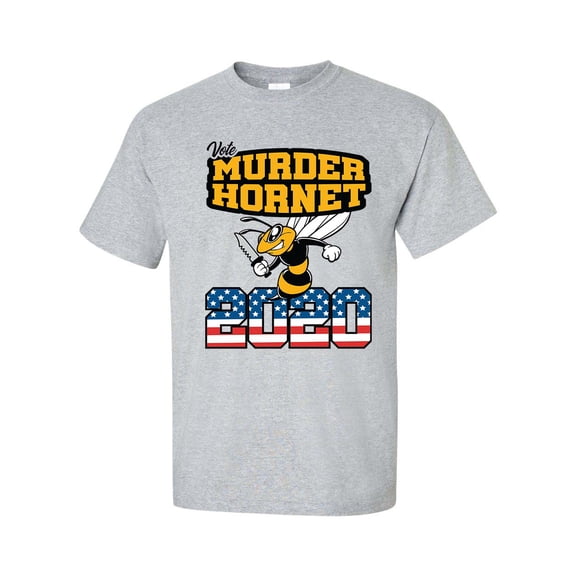 Funny Vote Murder Hornet 2020 USA American Flag Short Sleeve T-shirt-Sports Grey-xl