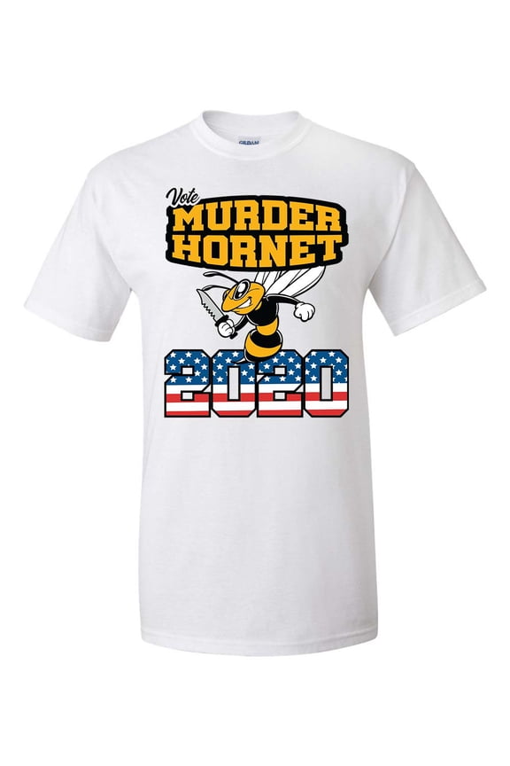 Funny Vote Murder Hornet 2020 USA American Flag Short Sleeve T-shirt-White-large