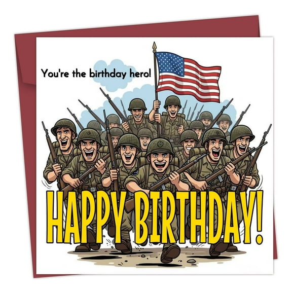 Funny Military Birthday Card, Patriotic American Soldiers Greeting Card with Envelope, 5.8 x 5.8 Inches