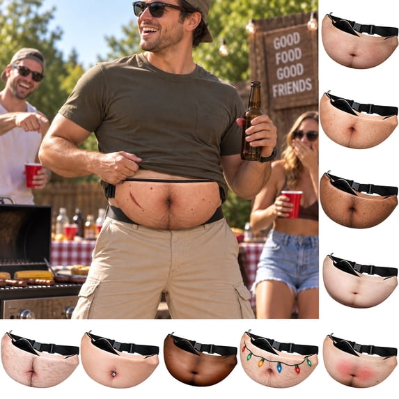 Funny Waist Bag Fanny Pack for Men Reusable Prank Waist Pouch Casual Outdoor Party with Belly Design