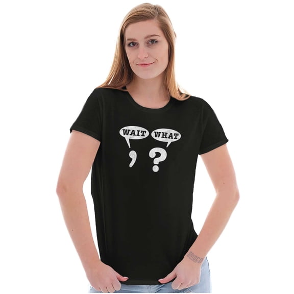 Funny Wait What Punctuation Joke Womens Fitted Plus Size Graphic Tee Brisco Brands 2X