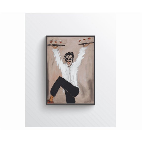 Funny Waiter Wall Poster Modern Restaurant Decor Bartender Artwork For Kitchen Cafe & Wine Lovers