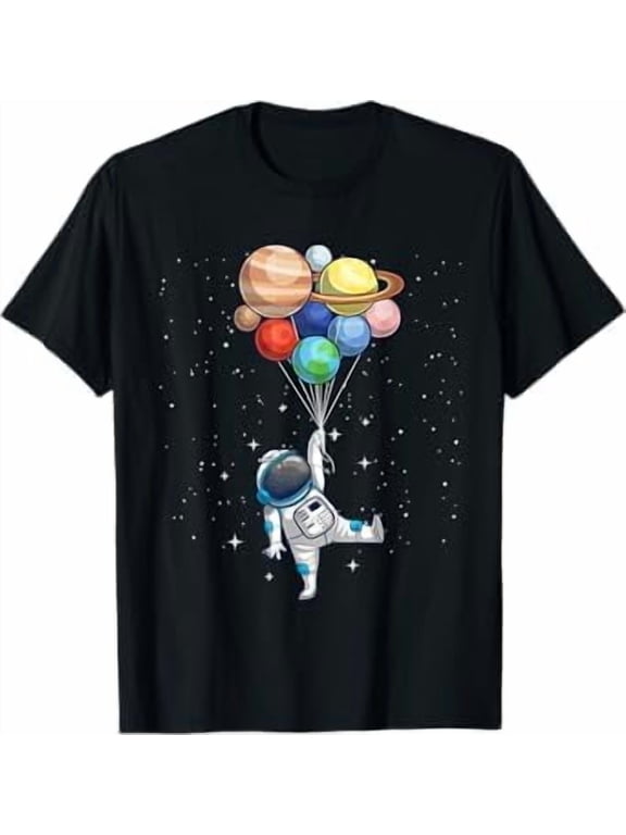 Funny Walking Astronauts in Space T-Shirt Space Themed for Men Women Outer Space Moon Galaxy Astronaut Pure Cotton Tee