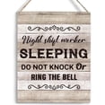 thumbnail image 1 of Funny Wall Decor Night Shift Worker Sleeping Do Not Knock Or Ring The Bell Wall Decor Sign Wooden Hanging Sign for Door Decorations Day Sleeper Sign for Bedroom Wood Sign 8x10 Inch, 1 of 3