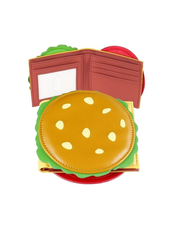 Funny Wallet for Women Men, Burger Wallet PU Leather Hamburger Purse with Card Holder & Zipper Coins Pocket, Cute Wallet Blocking Bifold Purse
